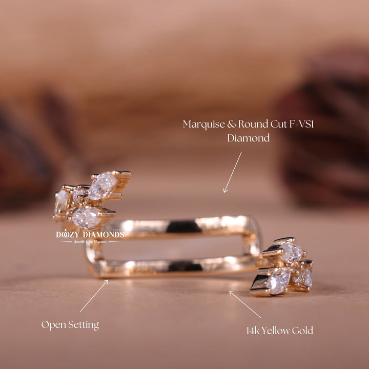 Round & Marquise EF/VVS Diamond Lab Grown Open Wedding Band