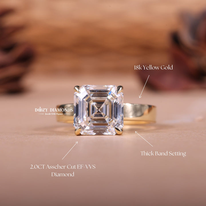 2.0CT-3.0CT Asscher EF/VS1 Lab Created Diamond Thick Band Engagement Ring