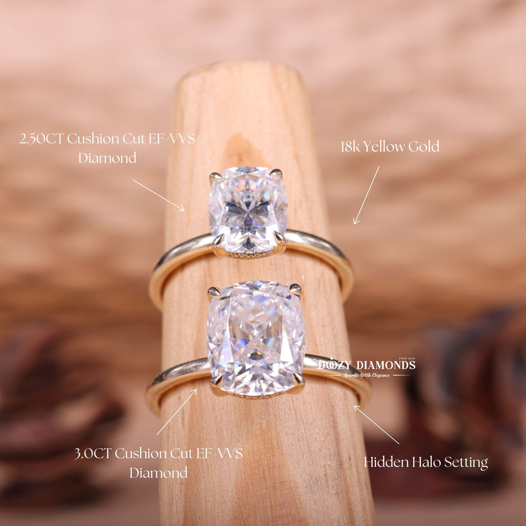 2.50CT-3.0CT Elongated Cushion E/VS1 Hidden Halo Lab Grown Engagement Ring