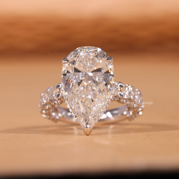 5.0CT-7.0CT Pear F/VS2 Lab Grown Diamond Pave Engagement Ring