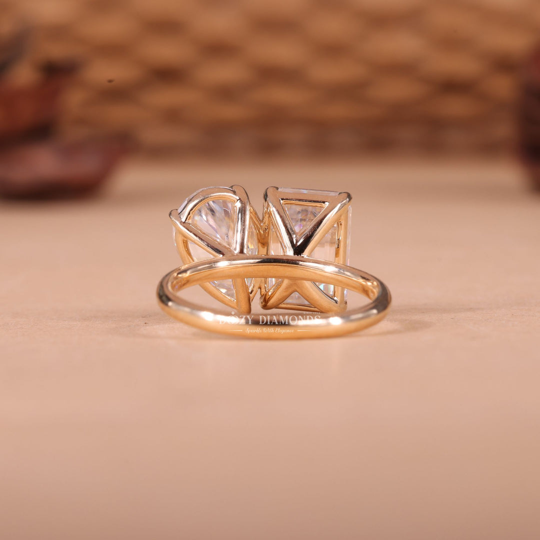 Pear & Emerald Cut Lab Grown Toi et Moi Diamond E/VS2 Engagement Ring