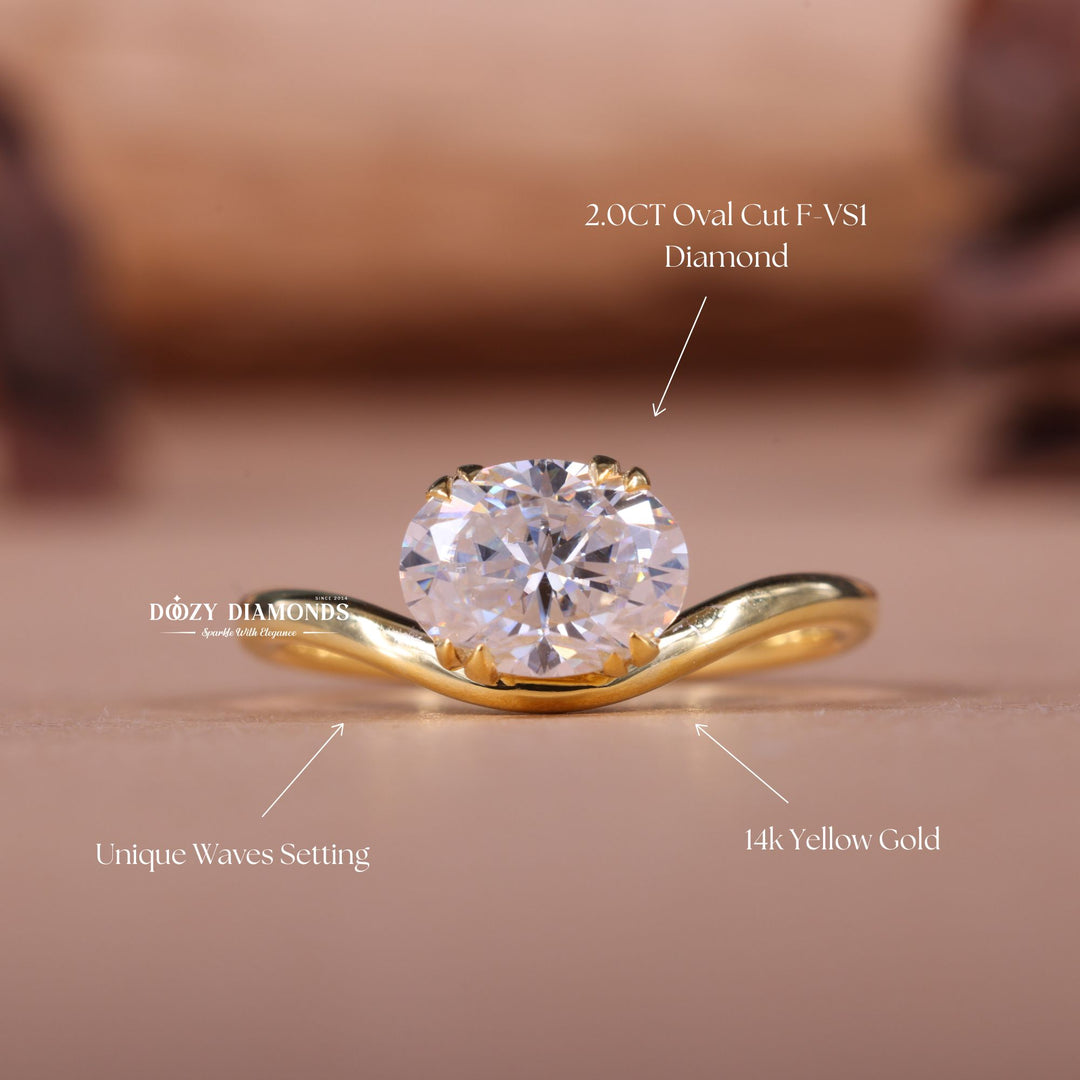 2.0CT-3.0CT East West Oval E/VS1 Lab Created Diamond Wave Engagement Ring