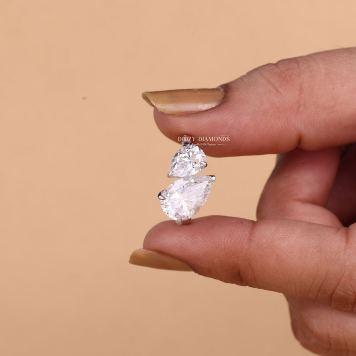 Pear Cut Lab Grown Toi et Moi Diamond F/VS1 Engagement Ring