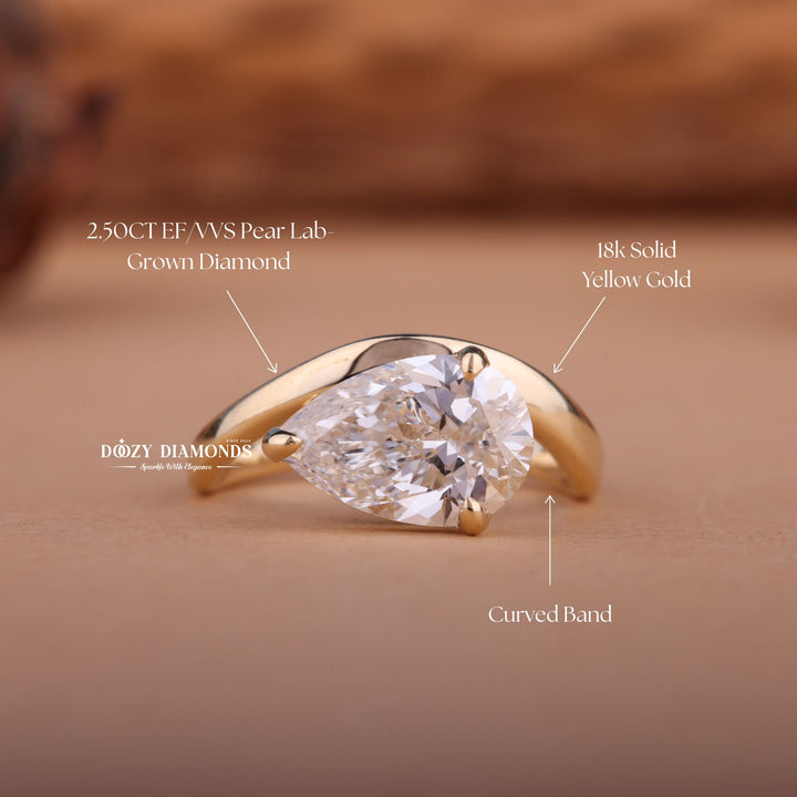2.0CT-3.0CT Pear East West F/VS1 Lab Grown Diamond Engagement Ring