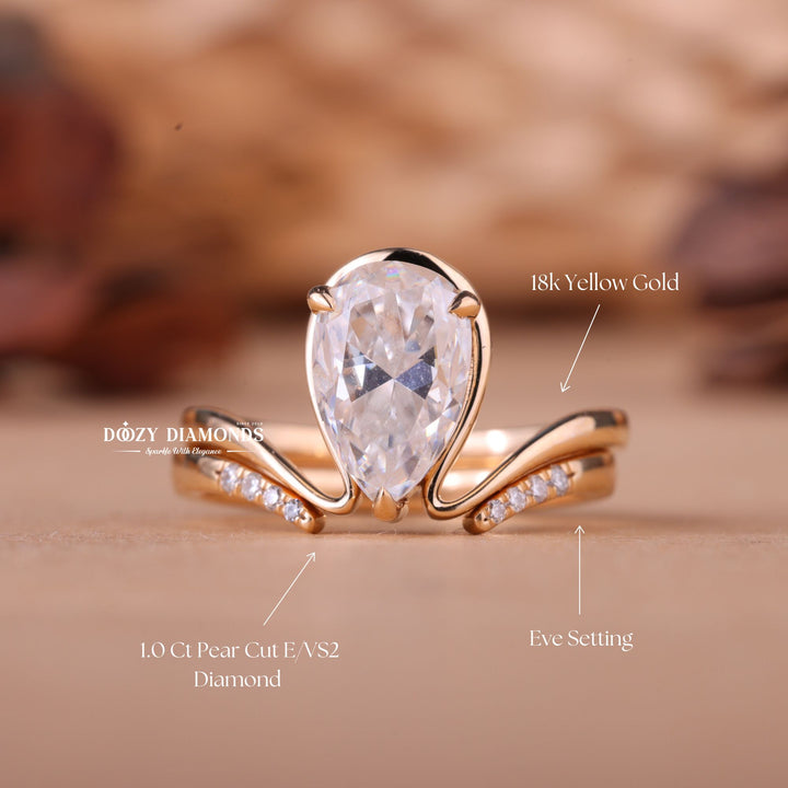 1.0CT Pear F-VS Lab Grown Unique Wedding Ring with Open Diamond Band