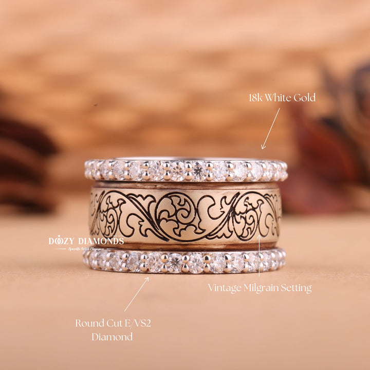Round Cut Lab Grown E/VS2 Vintage Milgrain Engagement Ring