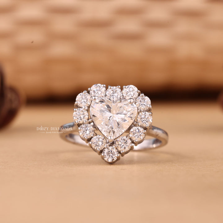 1.0CT-2.0CT Heart Cut E/VS1 Lab Grown Diamond Halo Engagement Ring