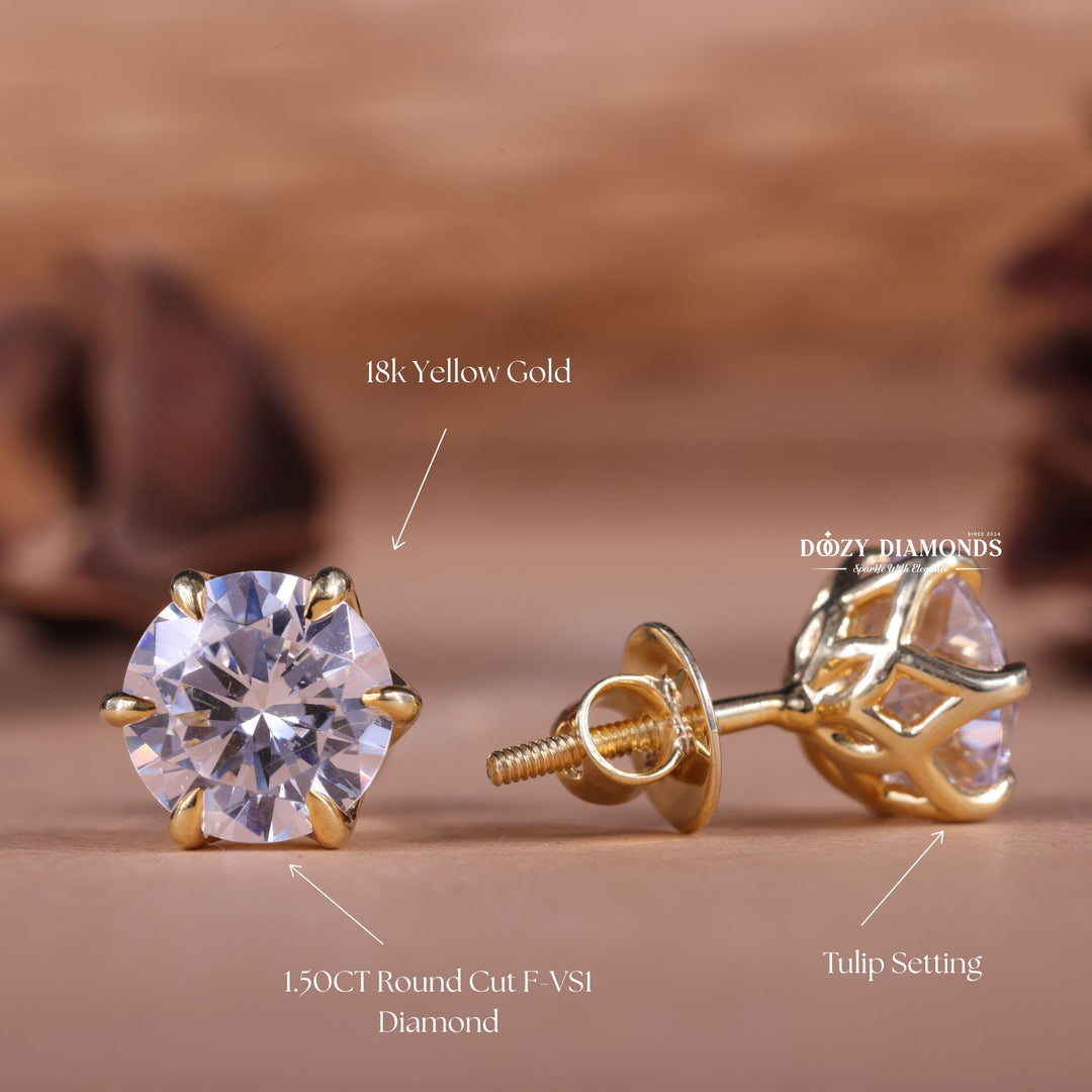Round EF-VS2 Lab-Grown Diamond Tulip Set Stud Earrings