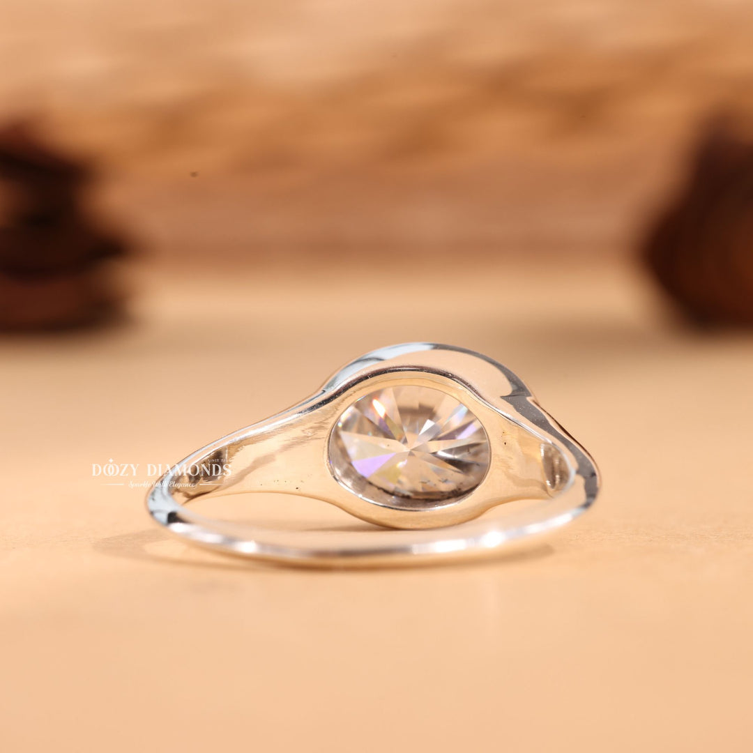 3.0CT-5.0CT Bezel Set Oval F/VS1 Lab Grown Diamond East West Engagement Ring