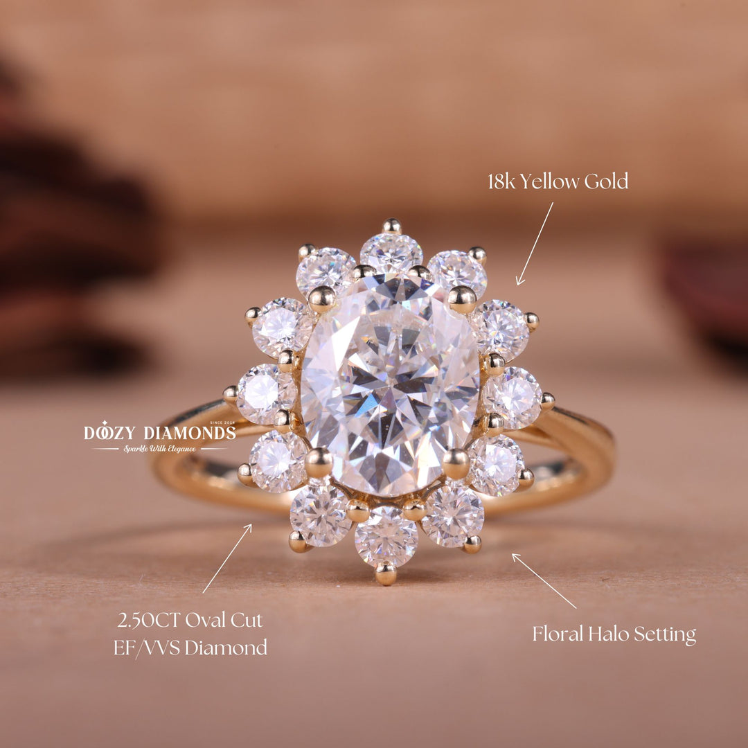 2.0CT-3.0CT Oval E/VS1 Floral Halo Lab Grown Diamond Engagement Ring