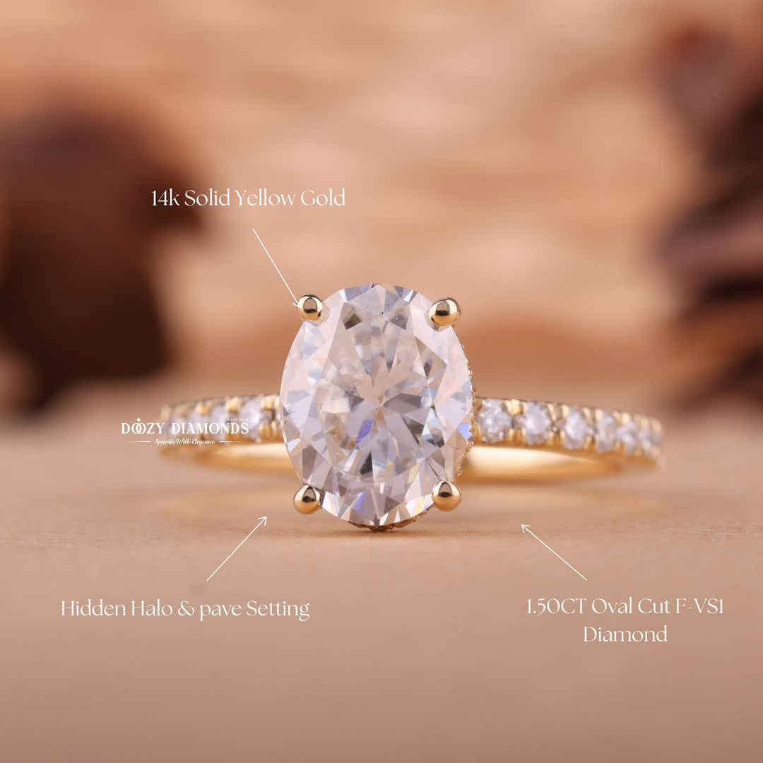 1.50CT-2.50CT Oval E/VS2 Lab Created Diamond Hidden Halo Engagement Ring