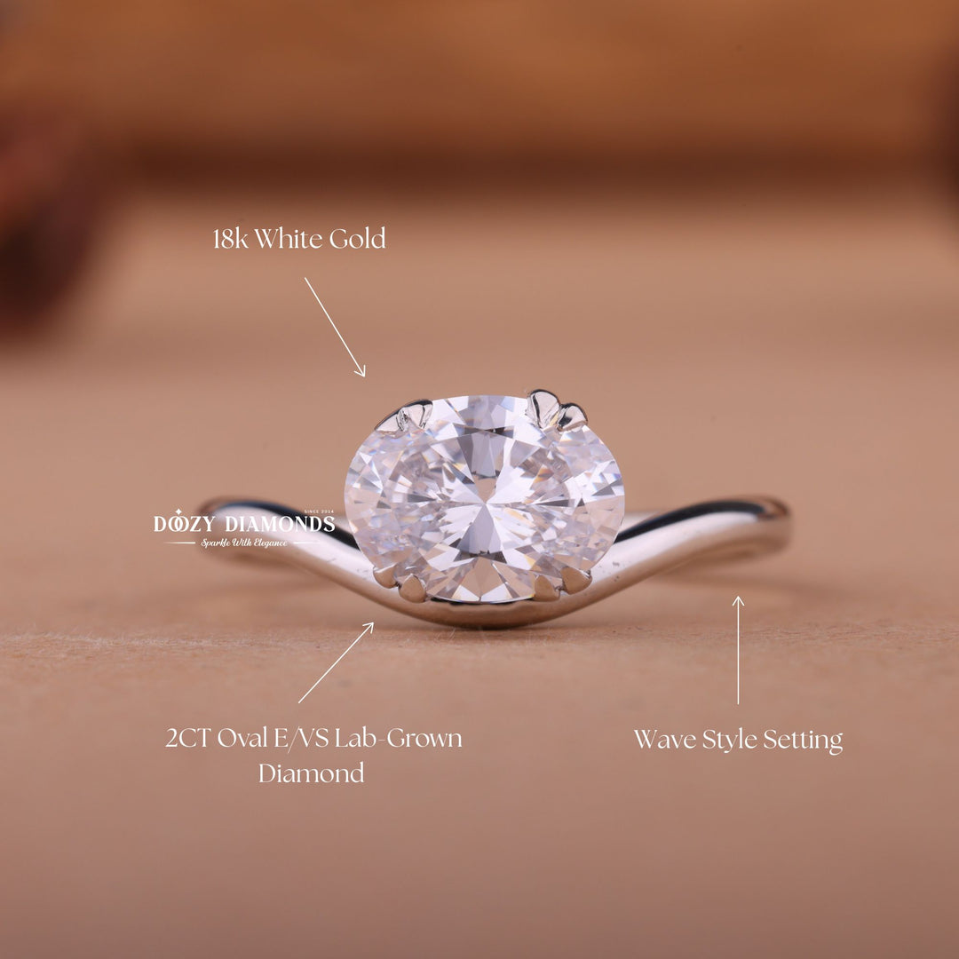 2.0CT-3.0CT East West Oval F/VS1 Lab Grown Diamond Wave Engagement Ring