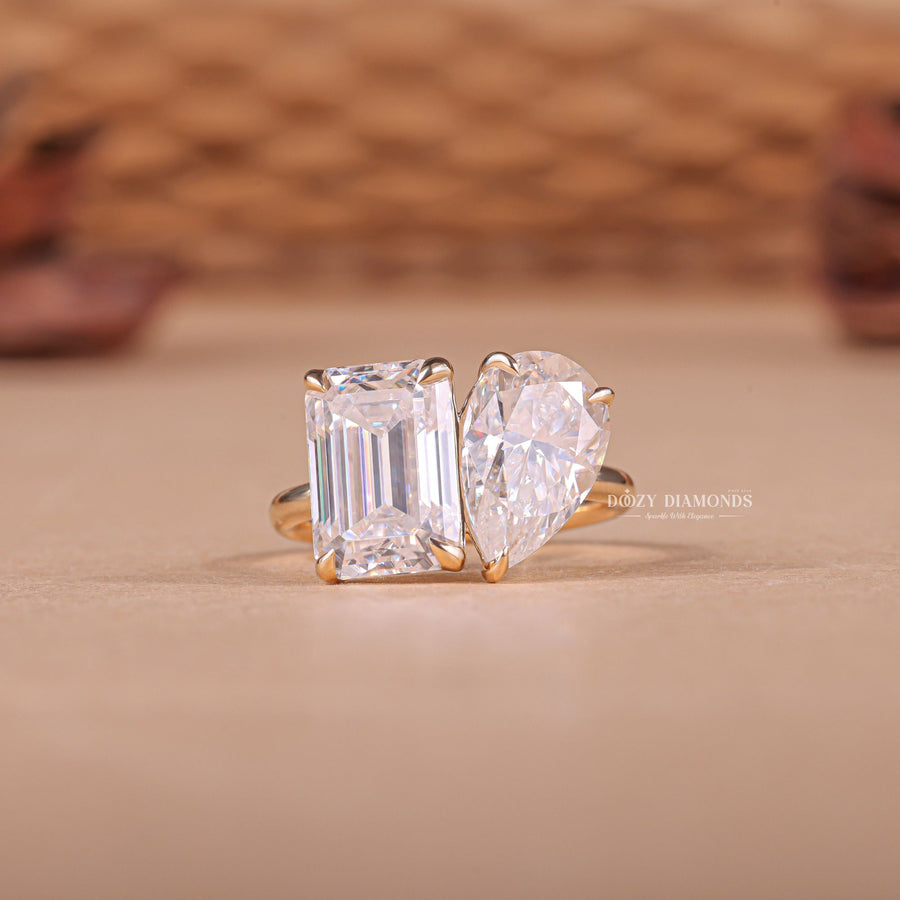 Pear & Emerald Cut Lab Grown Toi et Moi Diamond E/VS2 Engagement Ring - Doozy Diamonds
