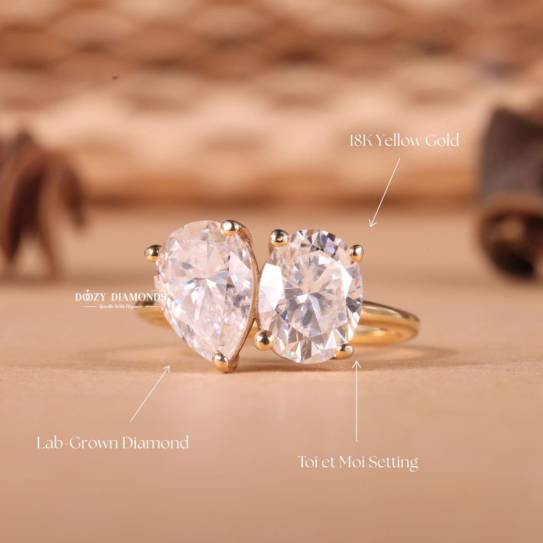 Pear & Oval Cut Lab Grown Diamond E/VS2 Toi et Moi Engagement Ring