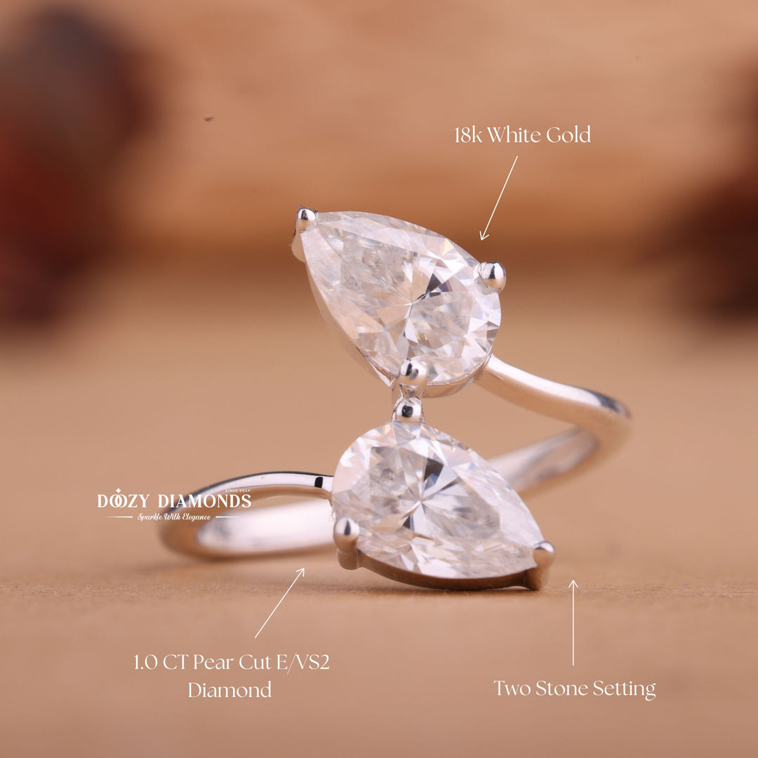 1.0CT Pear Cut Lab Grown E/VS2 Diamond Two Stone Open Engagement Ring