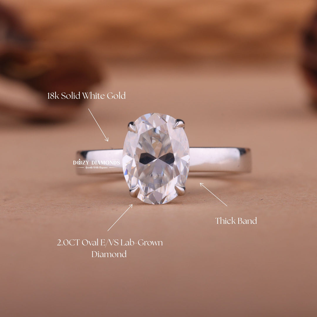 2.0CT-4.0CT Oval F/VS1 Lab Created Diamond Solitaire Thick Engagement Ring