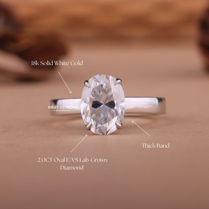 2.0CT-4.0CT Oval F/VS1 Lab Created Diamond Solitaire Thick Engagement Ring