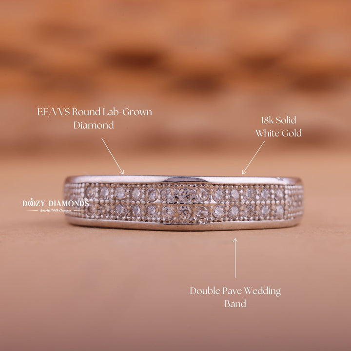 Round EF/VVS Diamond Double Row Lab Grown Wedding Band