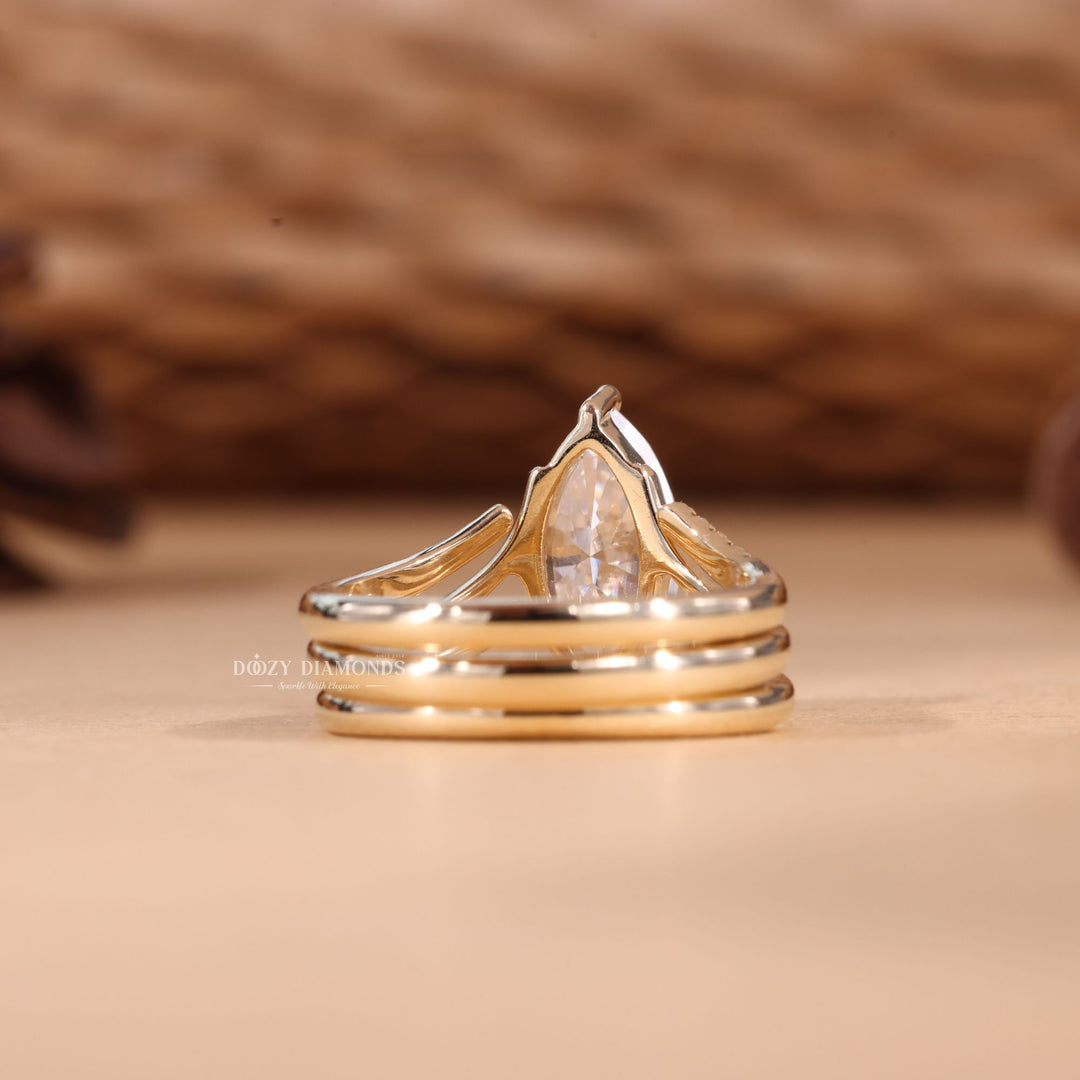 2.0CT Marquise Cut EF-VS2 Lab Grown Eve Diamond Ring with Curved Wedding Band or Plain Band