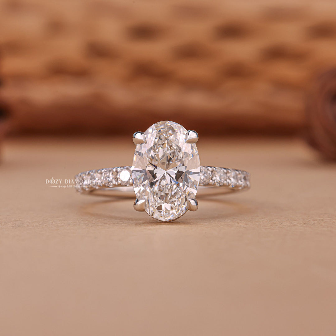 3.0CT Oval EF/VS1 Hidden Halo Lab Grown Diamond Engagement Ring
