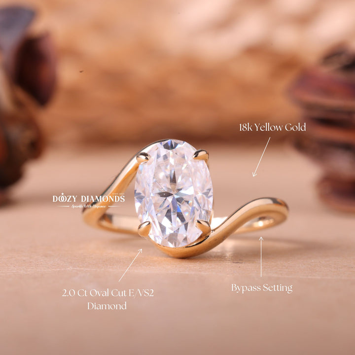 2.0CT-3.50CT Oval E/VS2 Lab Grown Diamond Bypass Engagement Ring