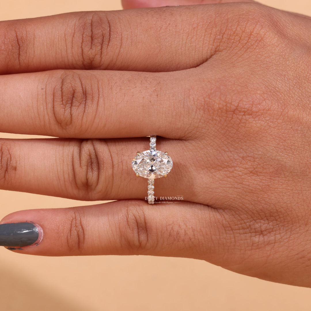 2.50CT-3.50CT Oval Cut E/VS2 Lab Grown Hidden Halo Diamond Engagement Ring