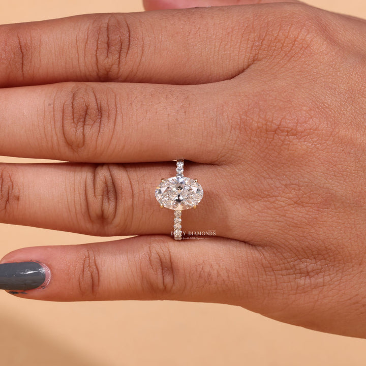 2.50CT-3.50CT Oval Cut E/VS2 Lab Grown Hidden Halo Diamond Engagement Ring
