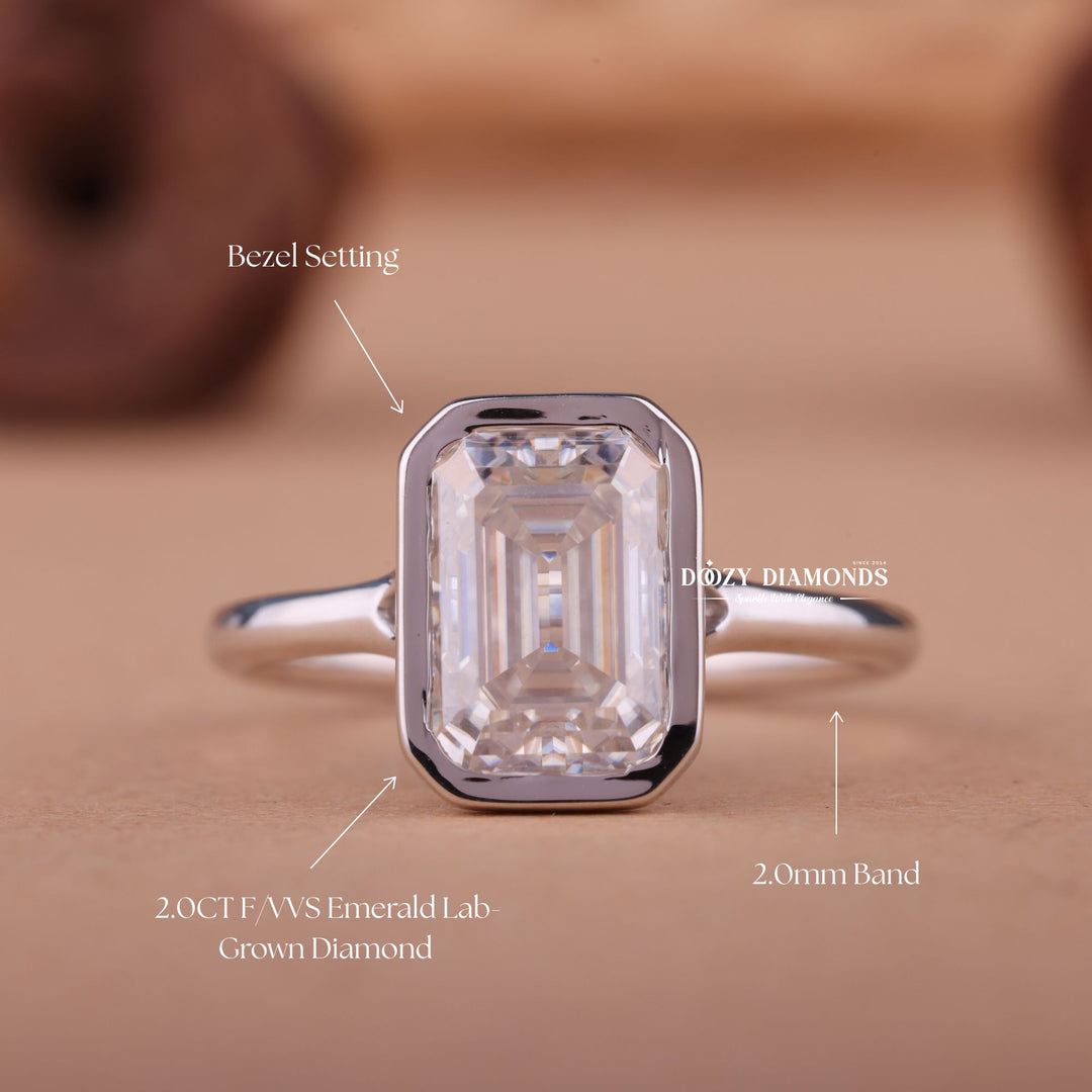 2.0CT-3.0CT Bezel Set Emerald F/VS1 Lab Grown Diamond Engagement Ring