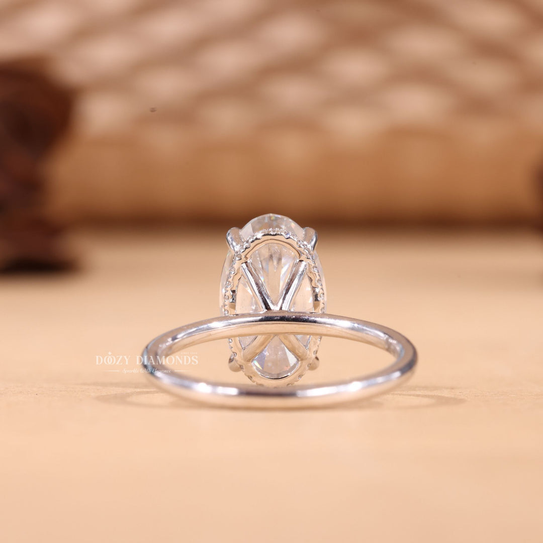 4.0CT-6.0CT Elongated Oval E/VS2 Lab Grown Hidden Halo Diamond Engagement Ring