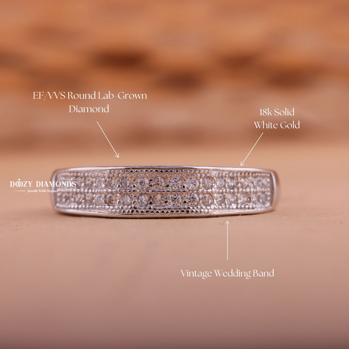 Round Diamond CVD EF/VVS Vintage Double Row Wedding Band