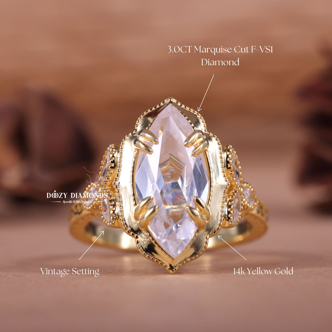 2.50CT-3.50CT Marquise E/VS1 Lab Created Vintage Milgrain Engagement Ring