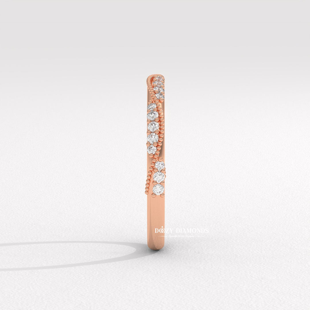 ellow gold antique ring
Rose gold vintage band
Stackable eternity ring
Retro style diamond band