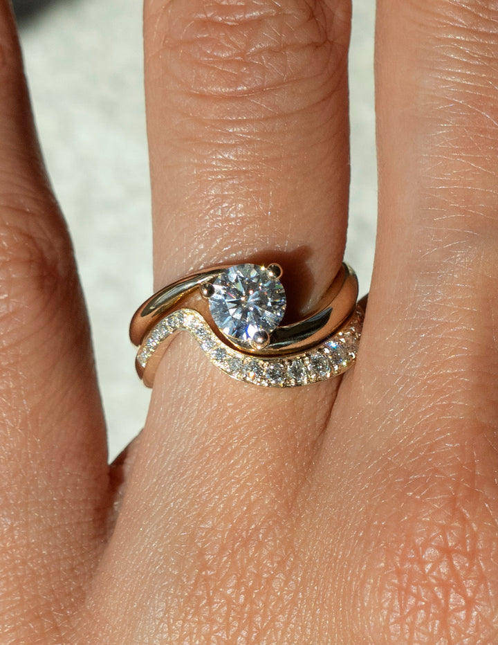 1.0CT Round E-VS Lab Grown Bypass Wedding Ring Set With Classic Band