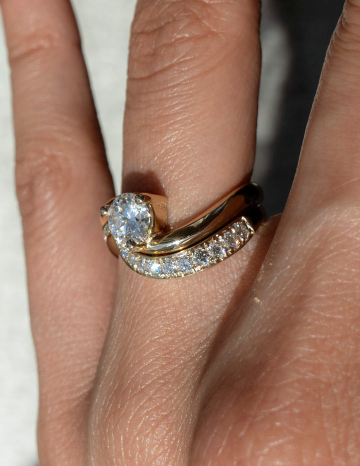 1.0CT Round E-VS Lab Grown Bypass Wedding Ring Set With Classic Band