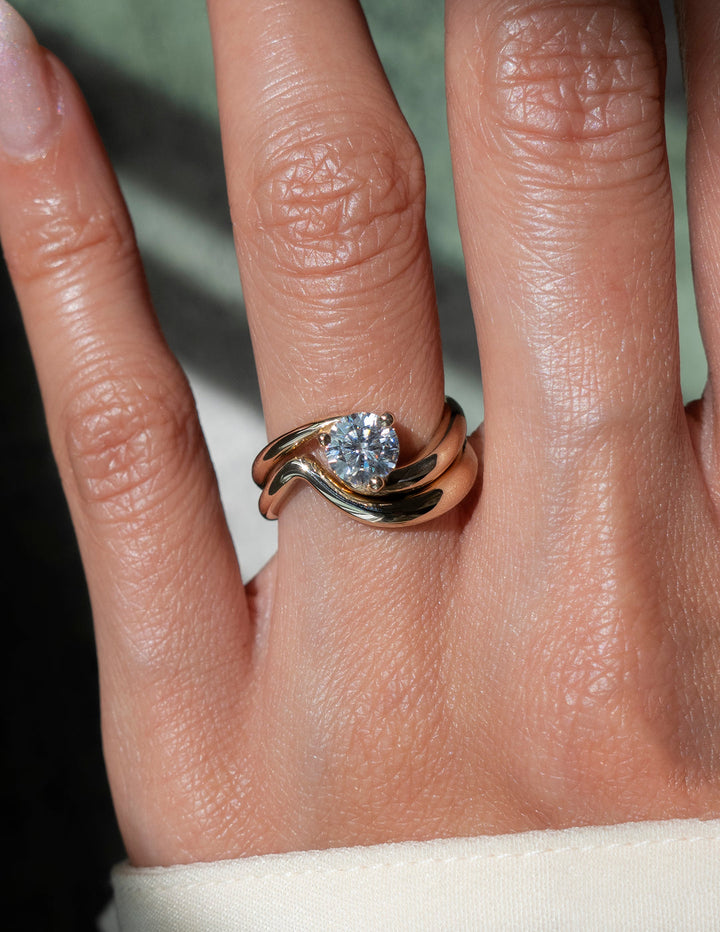1.0CT Round E-VS Lab Grown Bypass Wedding Ring Set With Classic Band