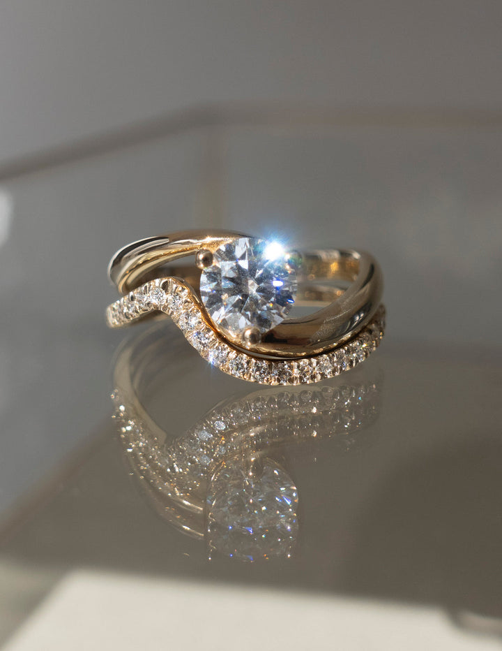 1.0CT Round E-VS Lab Grown Bypass Wedding Ring Set With Classic Band