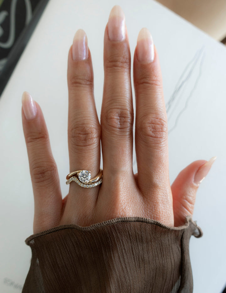 1.0CT Round E-VS Lab Grown Bypass Wedding Ring Set With Classic Band