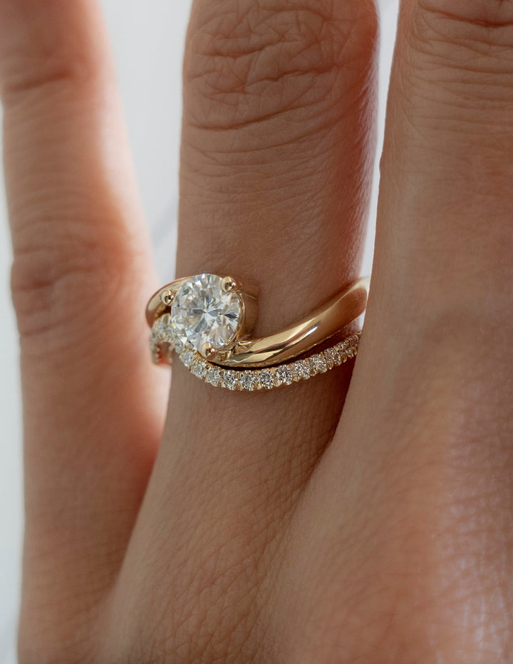 1.0CT Round E-VS Lab Grown Bypass Wedding Ring Set With Classic Band