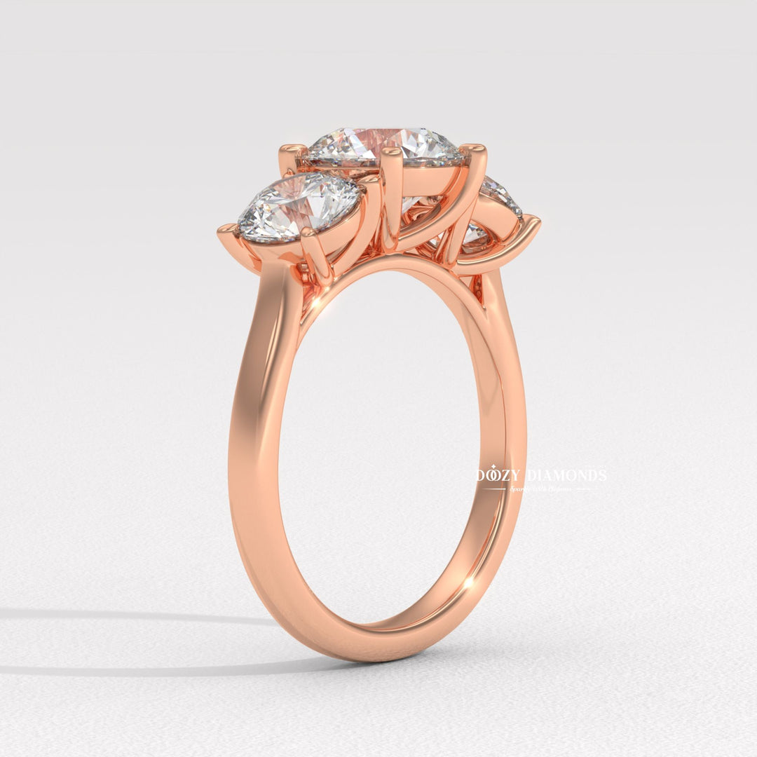 Lab grown diamond three stone ring
Round brilliant cut accent ring
Triple round diamond ring