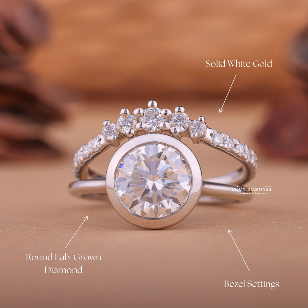 Round cut bridal set with cathedral setting, Round cut bridal set with low profile setting, Round cut bridal set with high profile setting, Round cut bridal set with hidden halo, 