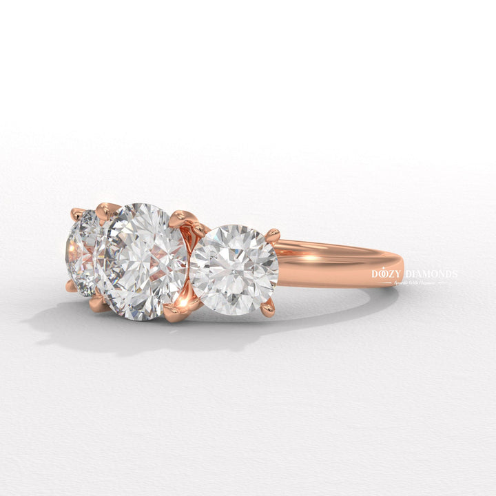 Ethical lab diamond engagement ring
Sustainable three stone diamond ring
14K gold round diamond ring