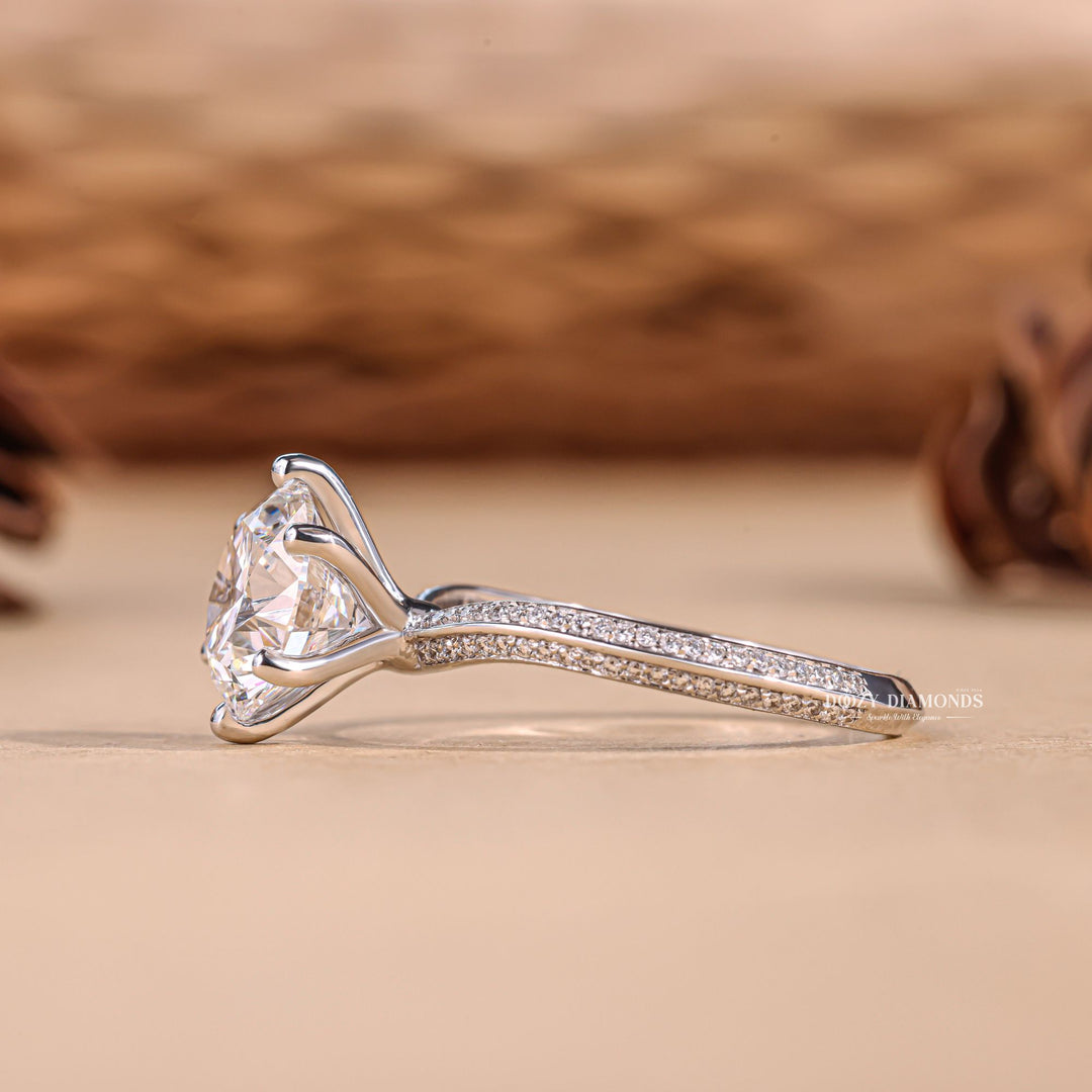  Round engraved engagement ring, Round halo diamond engagement ring, Round solitaire diamond engagement ring, Round unique diamond engagement ring