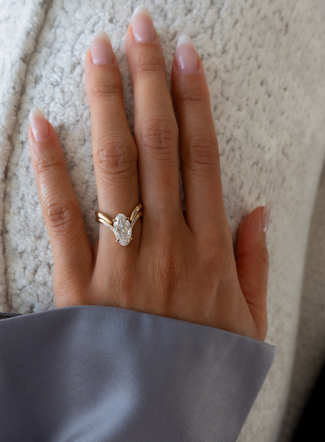 2.0CT Oval F-VS Lab Grown Eve Wedding Ring with Eve Open Band