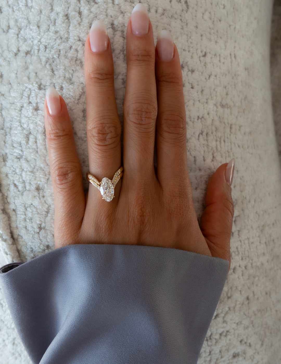 2.0CT Oval F-VS Lab Grown Eve Wedding Ring with Eve Open Band