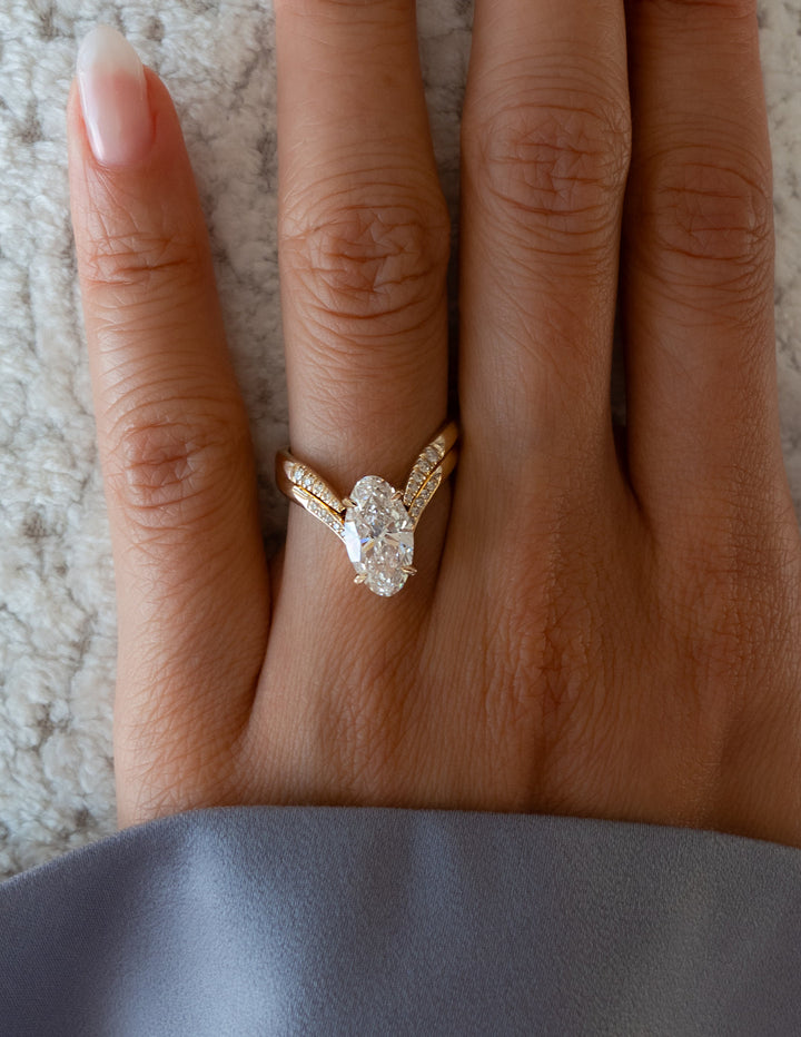 2.0CT Oval F-VS Lab Grown Eve Wedding Ring with Eve Open Band