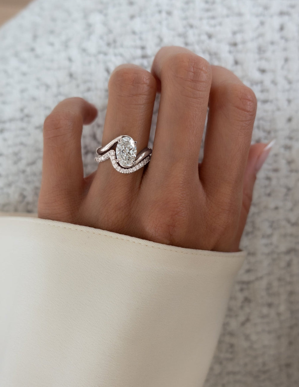 2.0CT Oval E - VS Lab Grown Bypass Wedding Ring With Minimal Pave Band - Doozy Diamonds