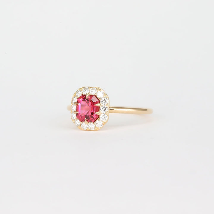1.0CT-2.0CT Red Asscher Cut Lab Grown Halo Diamond Engagement Ring