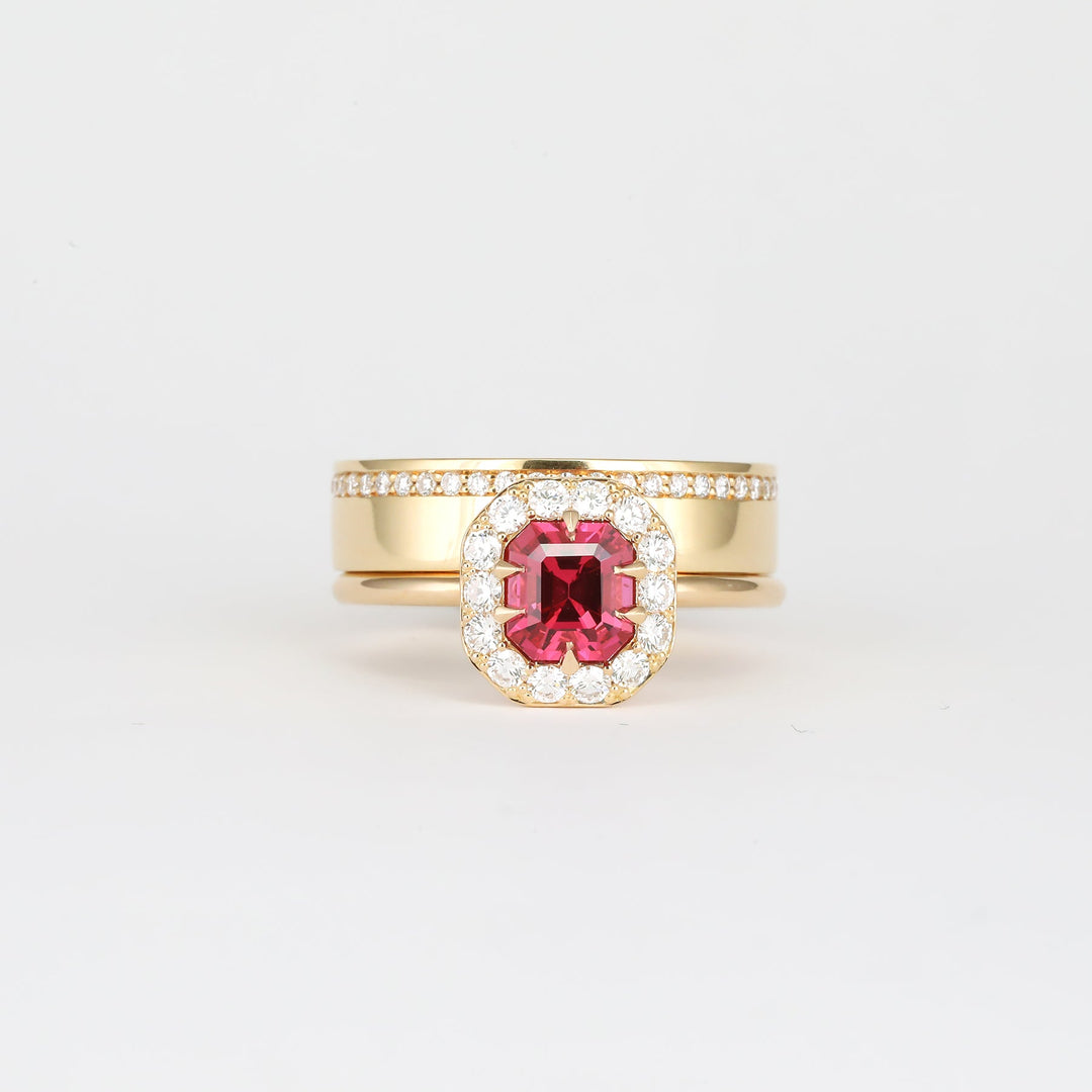 1.0CT-2.0CT Red Asscher Cut Lab Grown Halo Diamond Engagement Ring