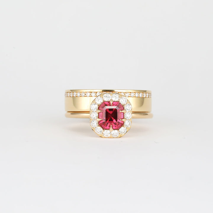1.0CT-2.0CT Red Asscher Cut Lab Grown Halo Diamond Engagement Ring