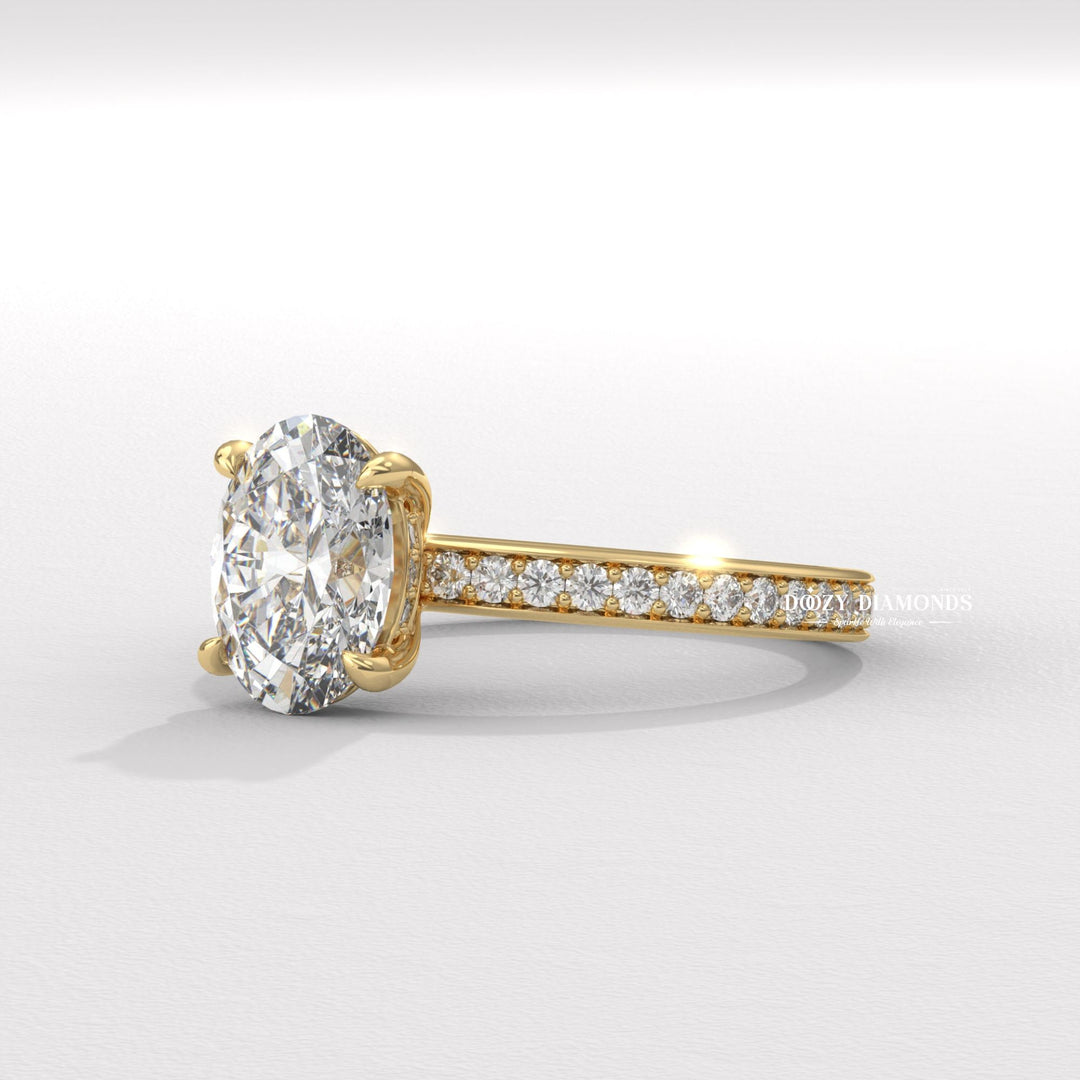 Modern channel setting ring design
Oval solitaire with channel accents
Secure channel setting diamond ring